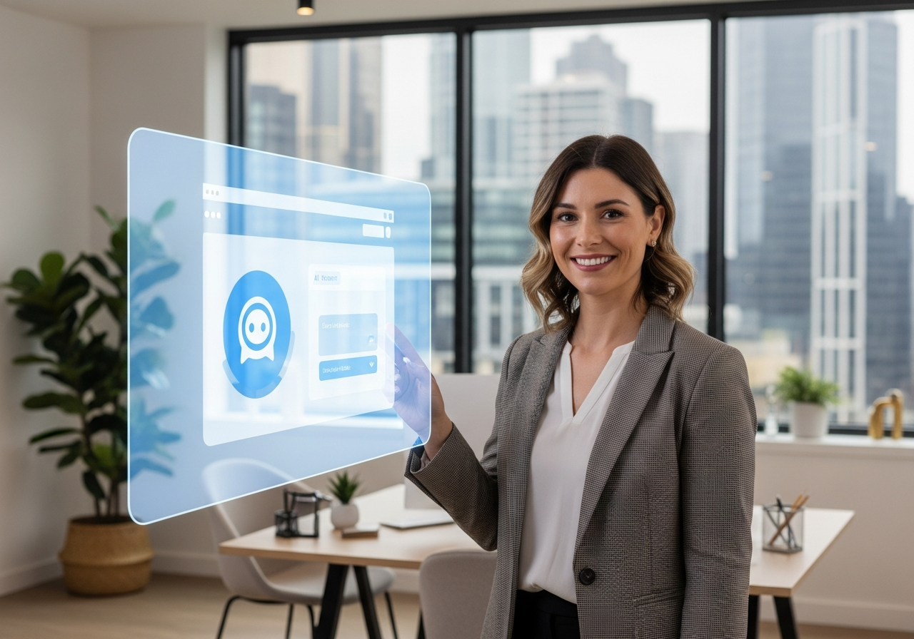 Happy Australian female business owner with AI website