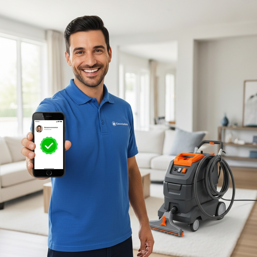 Happy Carpet Cleaner with Social Media Handled