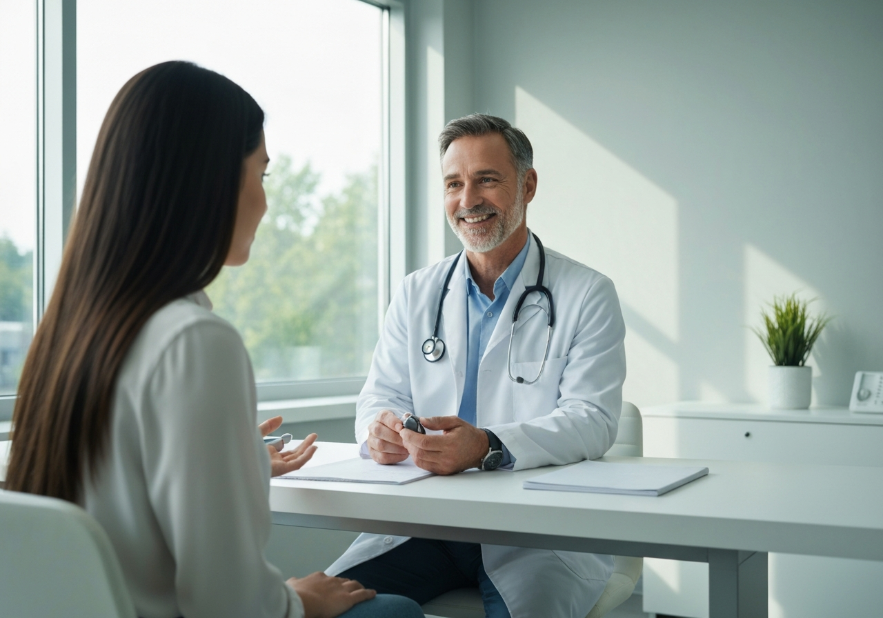 Audiologist with patient
