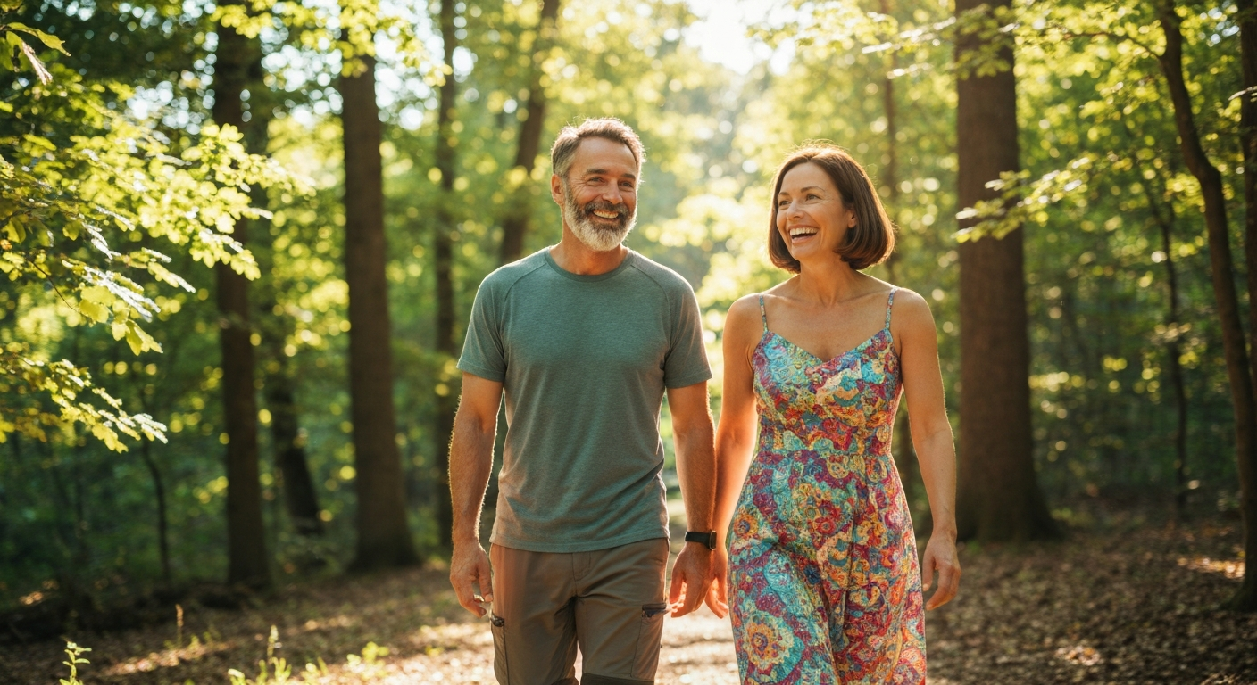 Active 55+ couple enjoying a healthy lifestyle outdoors