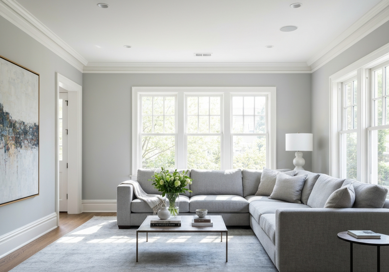Living room with newly painted gray walls