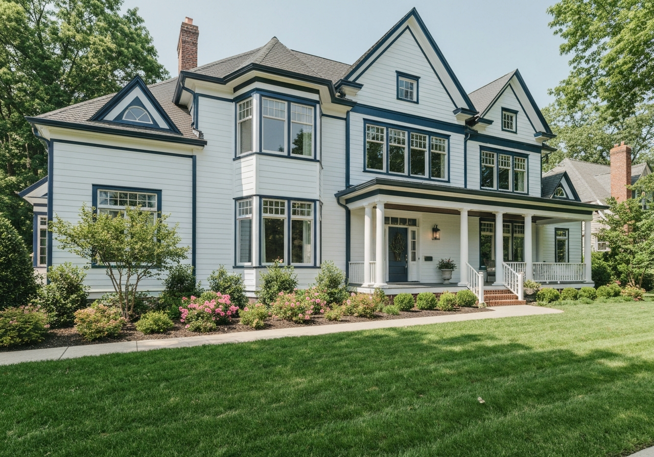 House exterior painted in classic white with dark trim