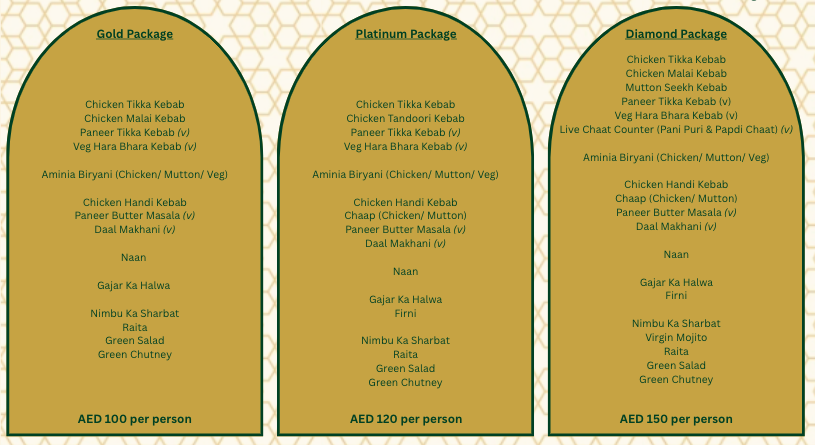 Catering Packages - Gold, Platinum, Diamond