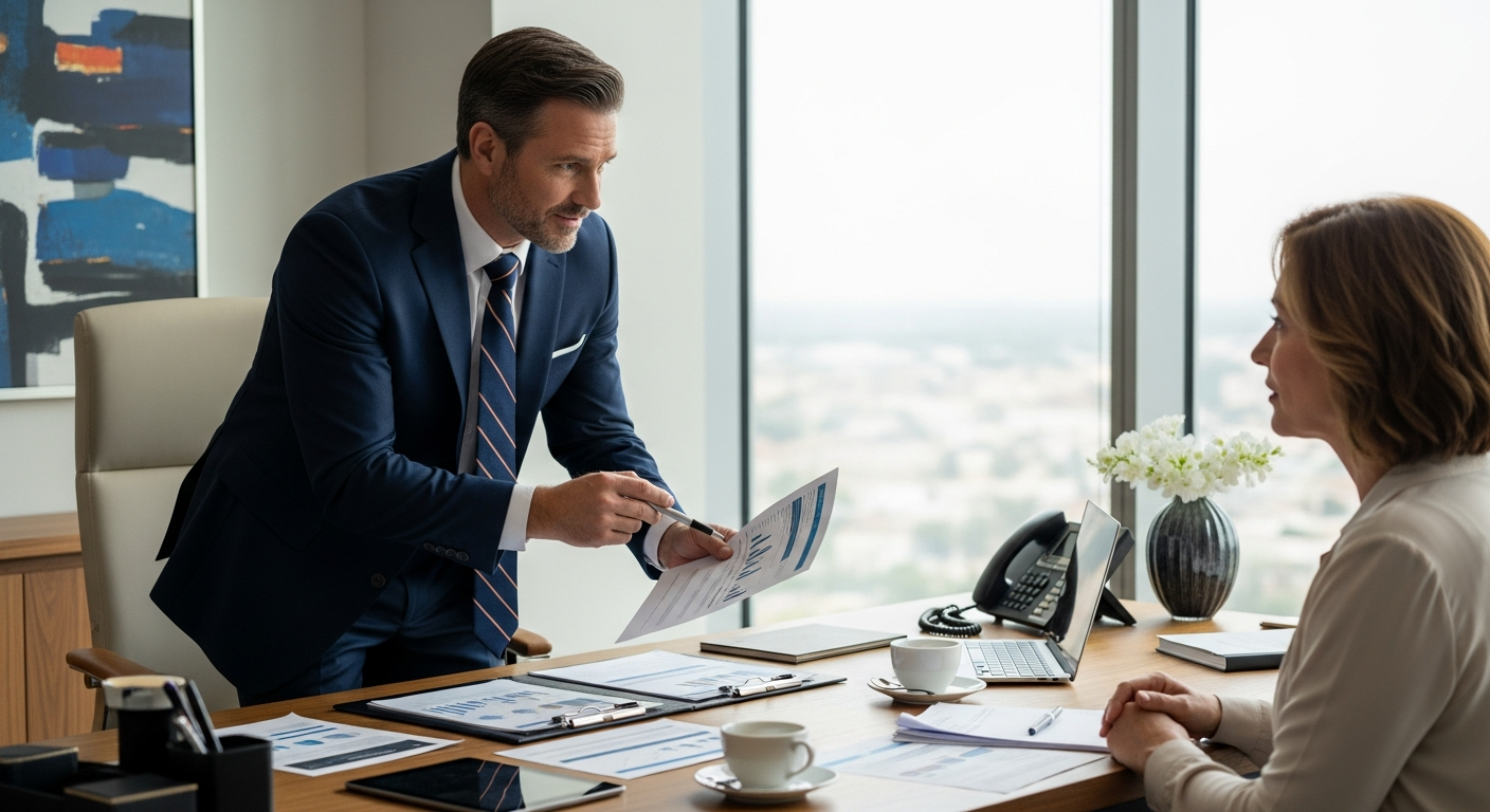 Professional CPA discussing finances with a client