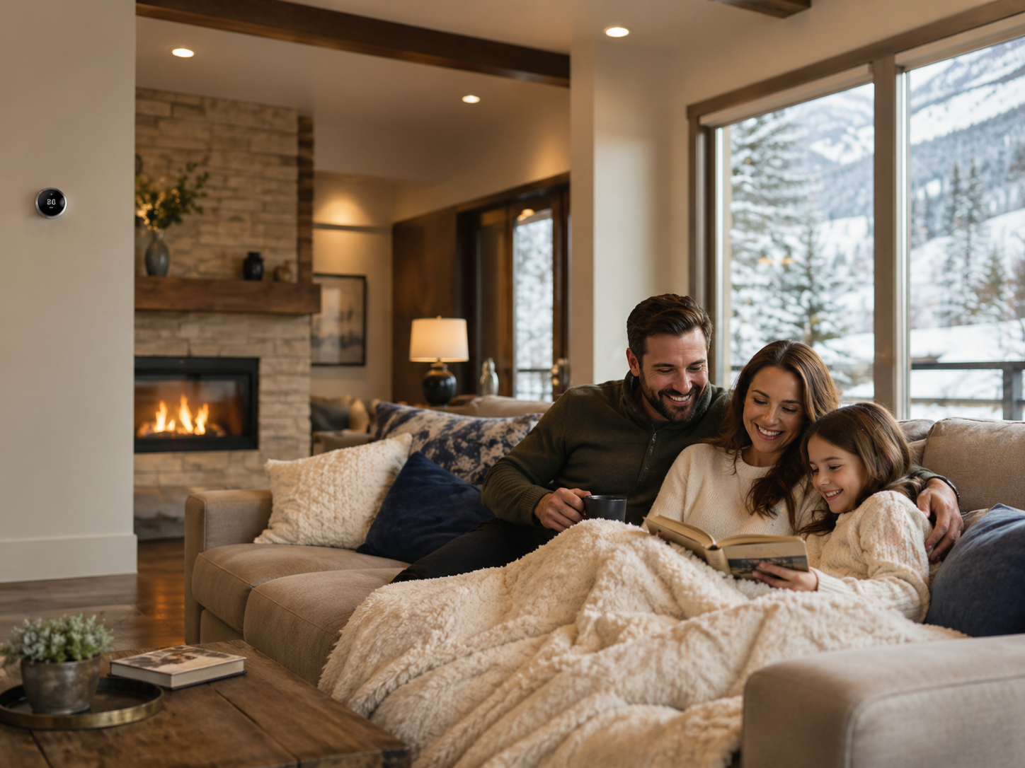 Happy family in comfortable home