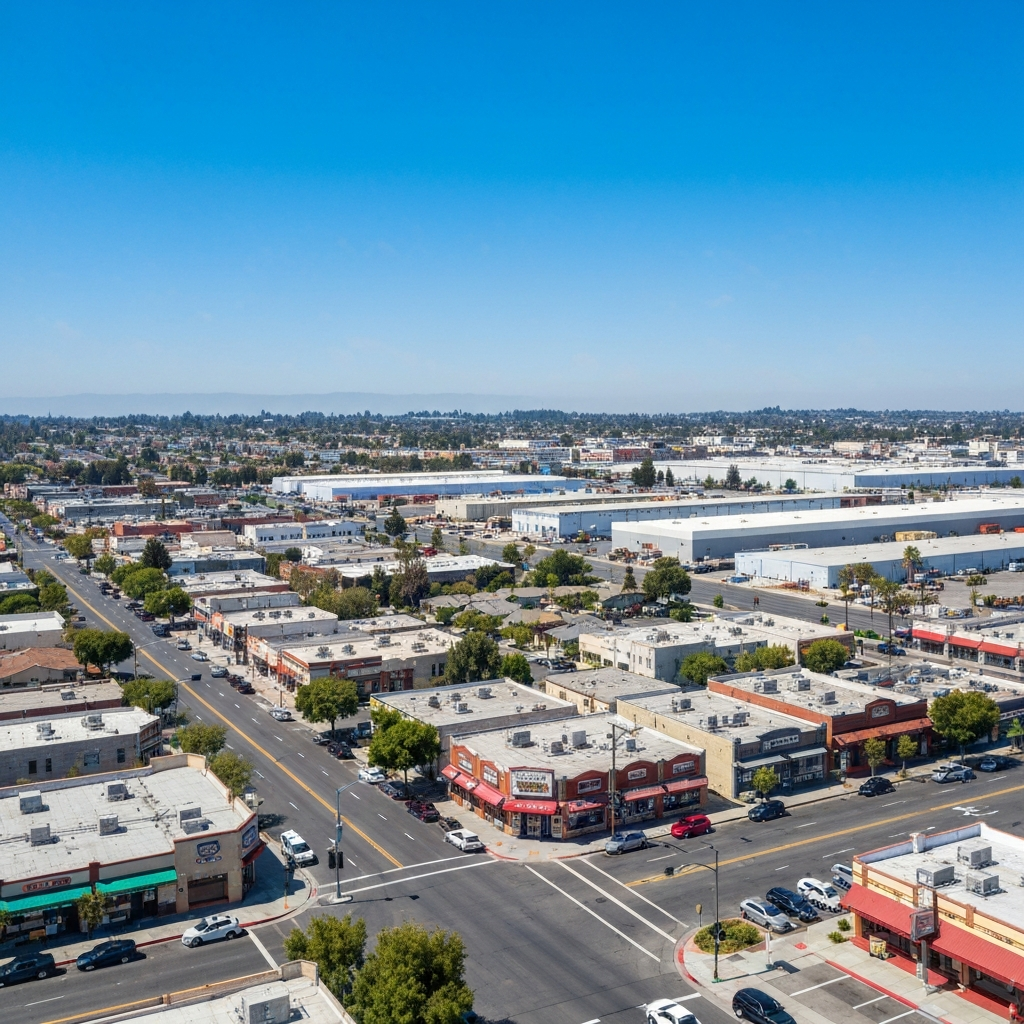 Commercial real estate and retail businesses in Maywood, California
