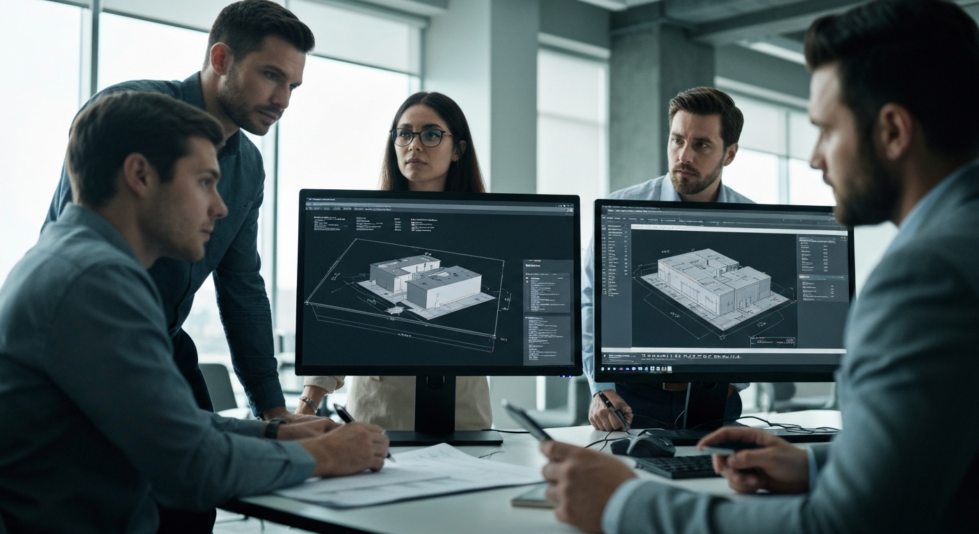 Focused urban planner analyzing blueprints and conceptual data