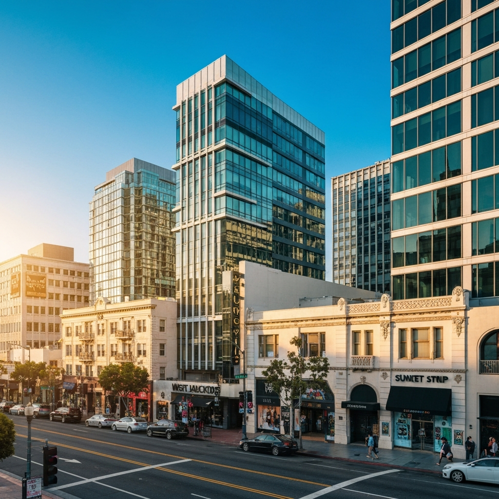 Sunset Strip and commercial real estate in West Hollywood, California