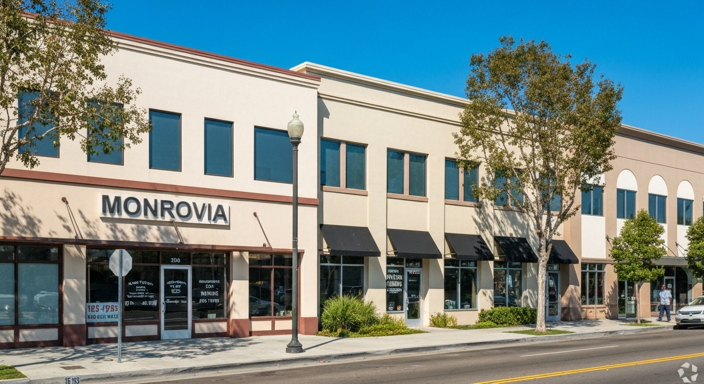 Historic downtown and commercial real estate in Monrovia, California