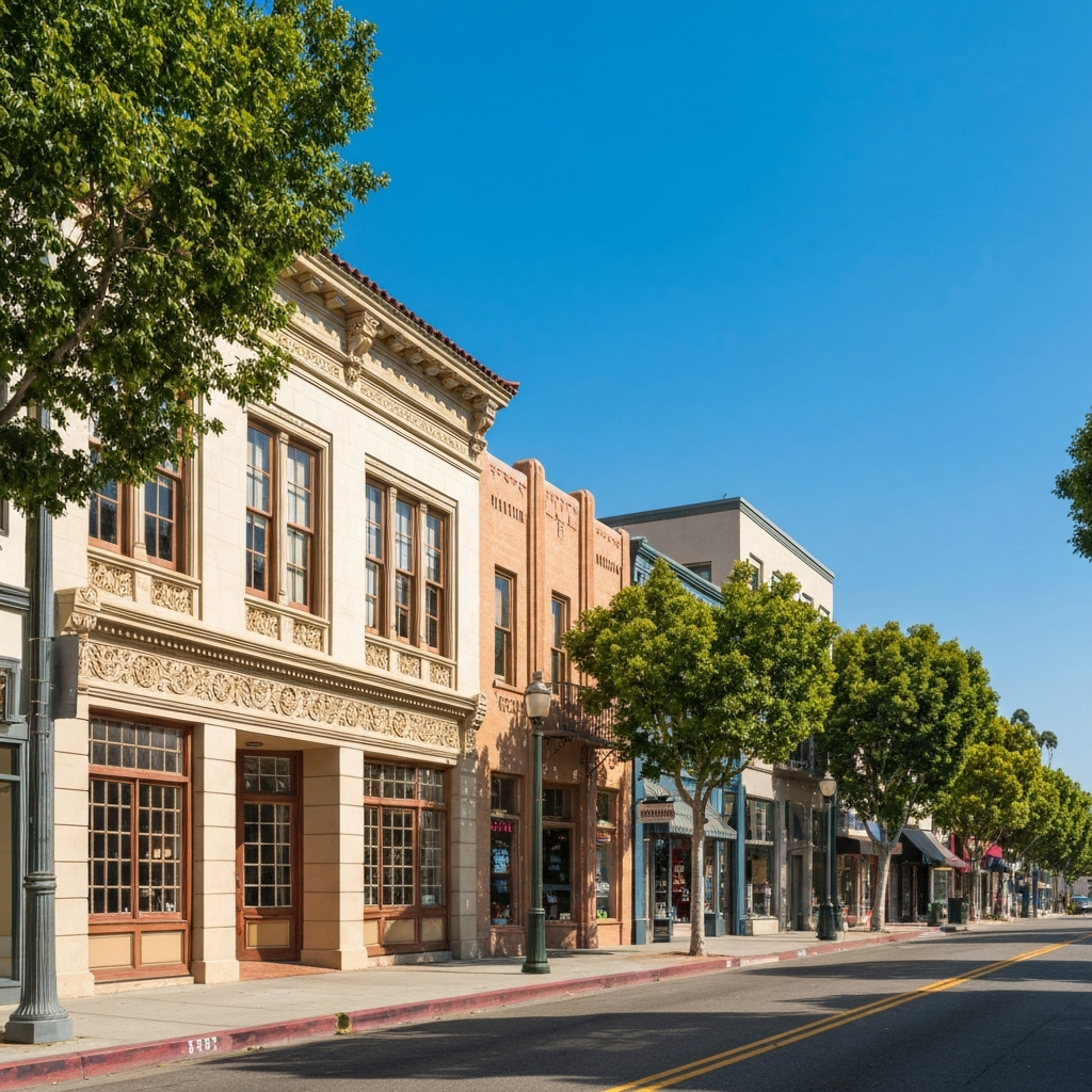 Historic commercial buildings and retail properties in South Pasadena, California