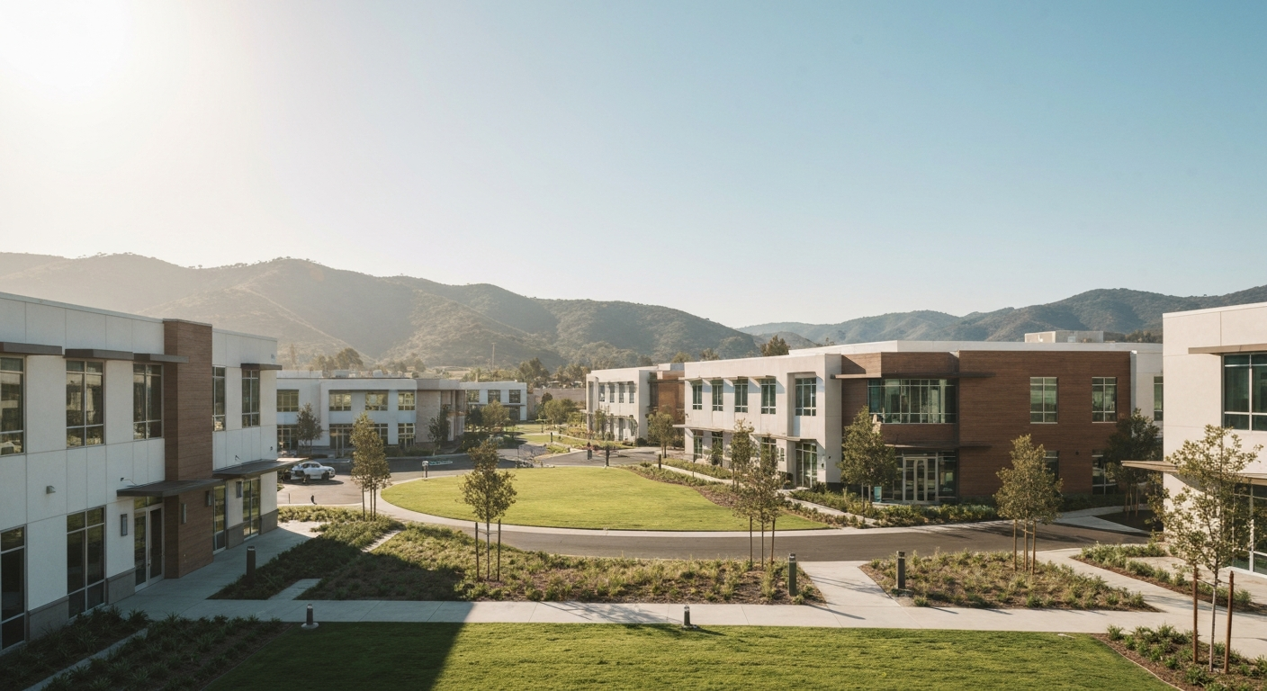 Commercial developments and suburban landscape in Santa Clarita, California