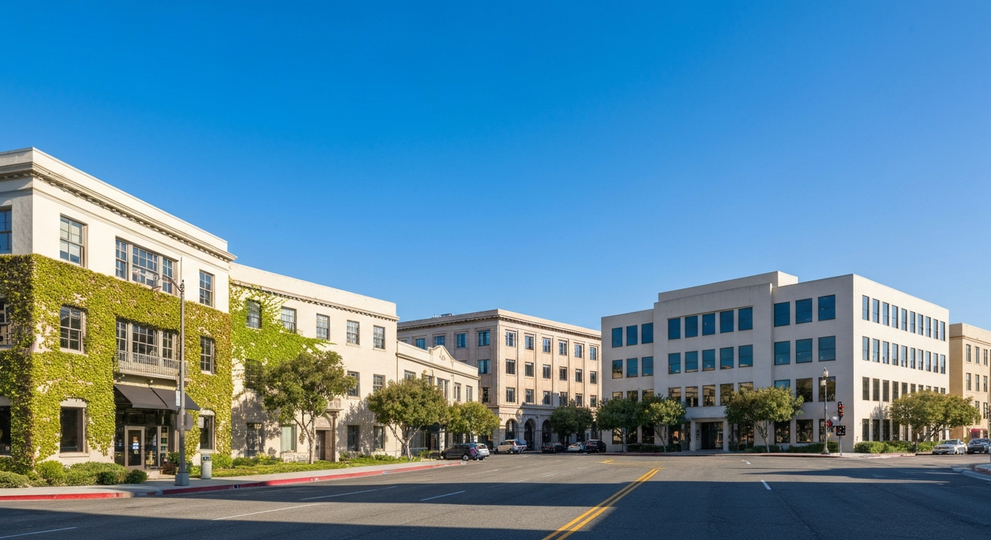 Historic and modern commercial architecture in Pasadena, California