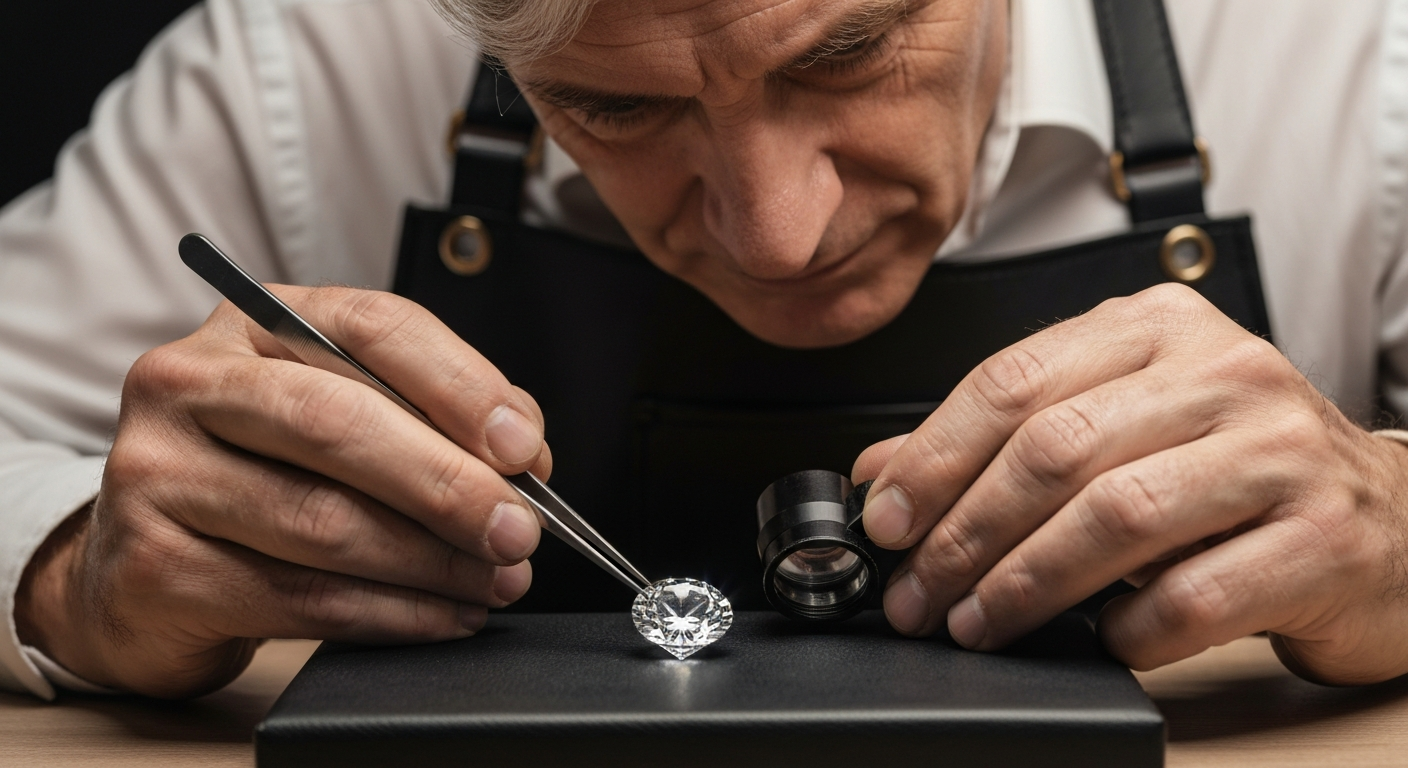 Jeweler examining a diamond with a loupe