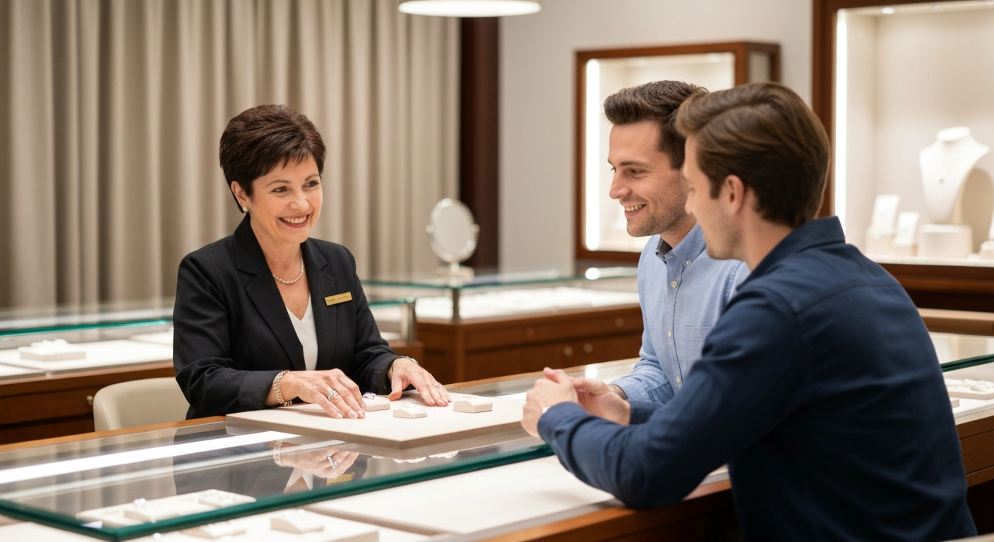 Jewelry consultation with a happy couple in Los Angeles