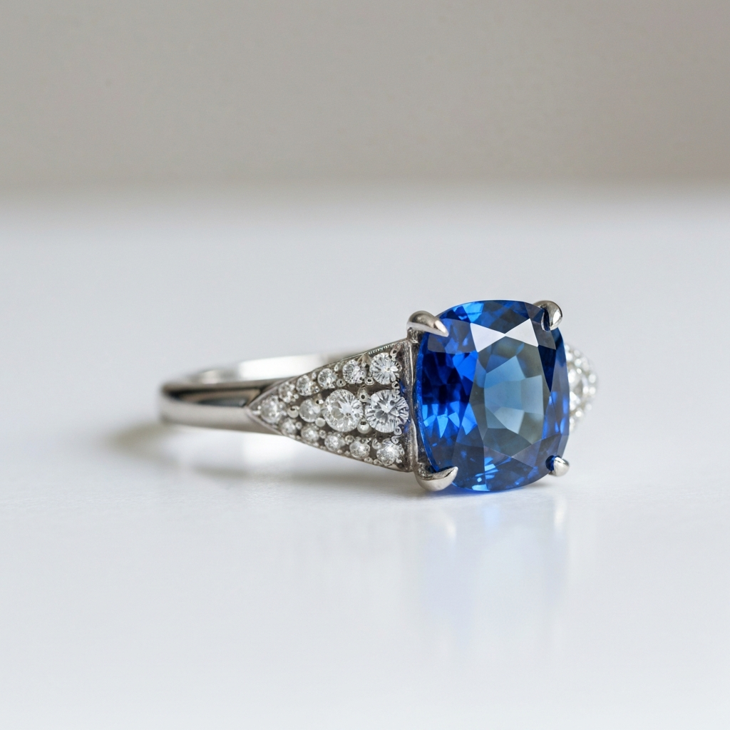 Custom Sapphire and Diamond Engagement Ring by INTA Gems Los Angeles
