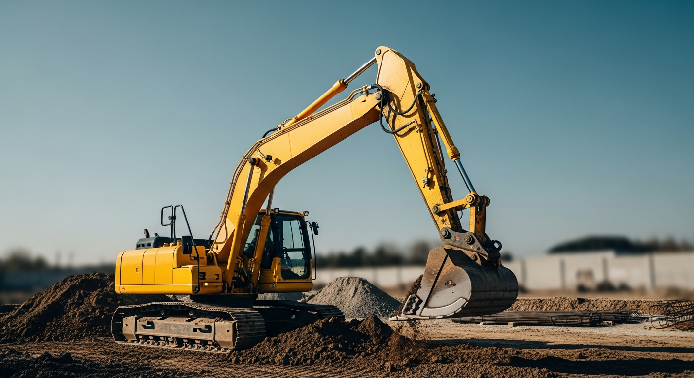 Heavy construction equipment working on site
