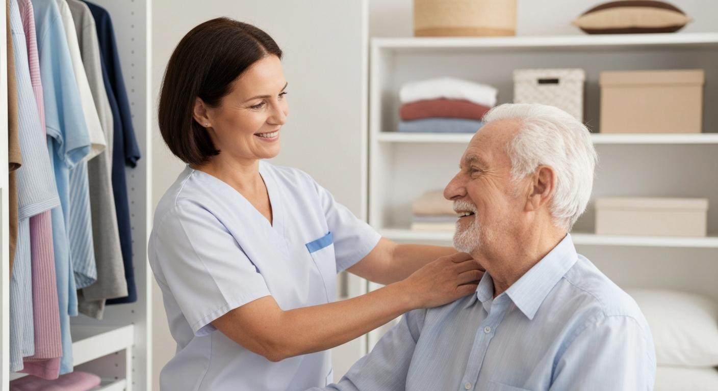 Caregiver helping senior in Shorewood