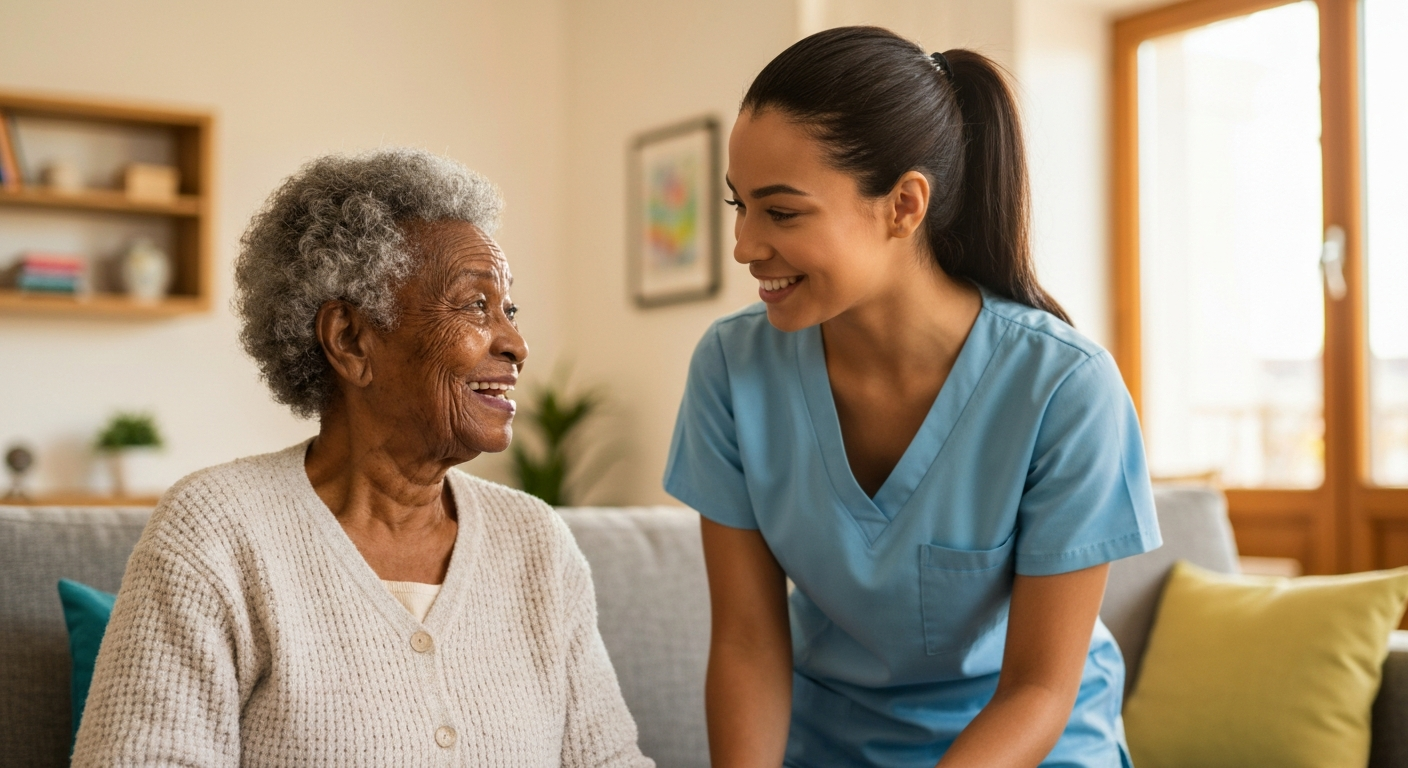 Caregiver helping senior in Grafton