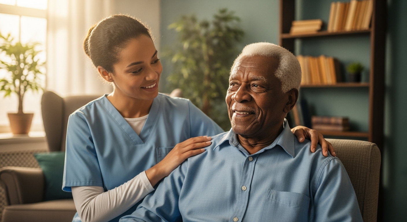 Caregiver helping senior in Milwaukee