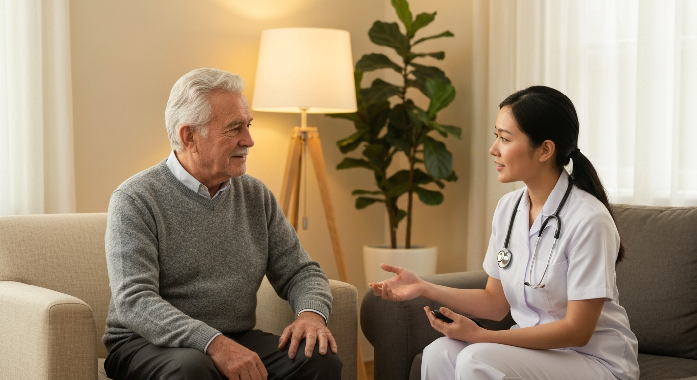 Senior and nurse discussing heart health