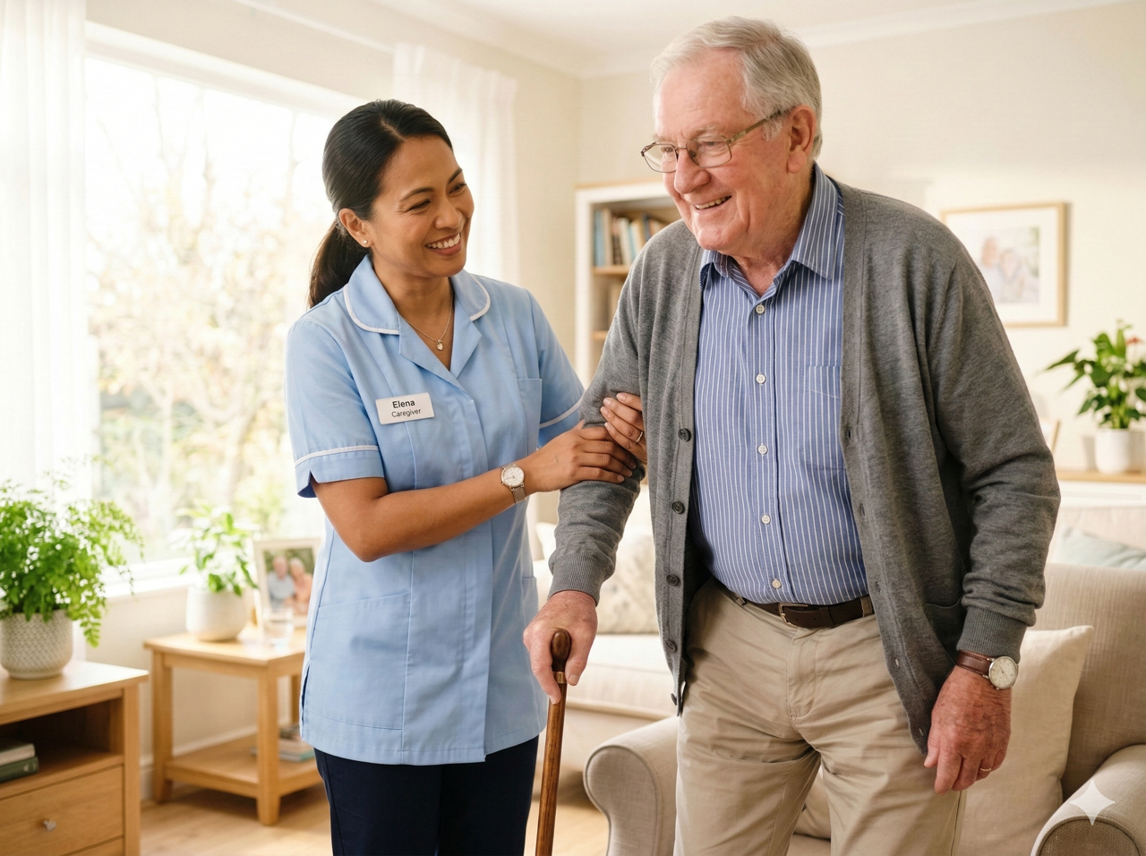 Caregiver helping senior