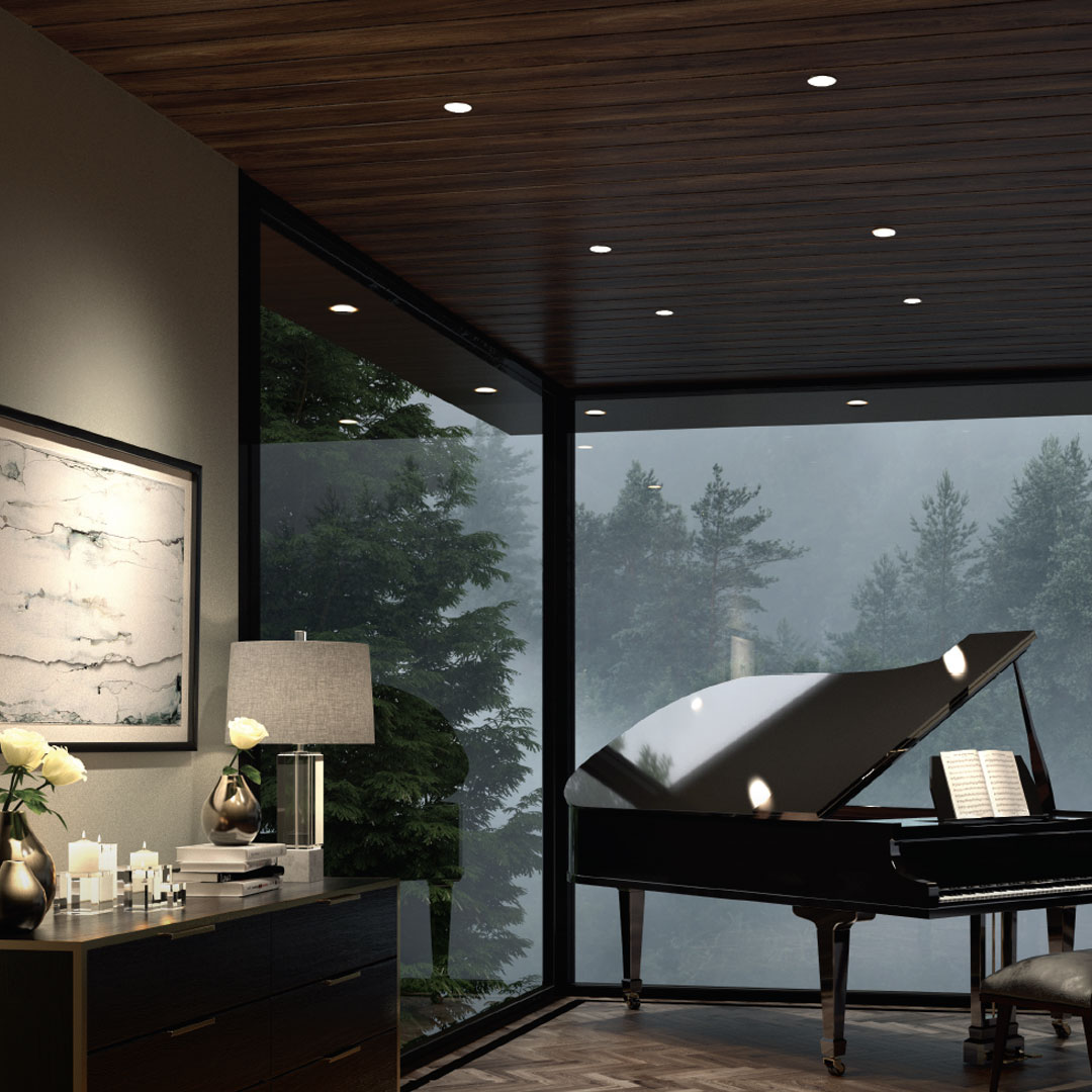 Quiet ceiling with minimal recessed lighting