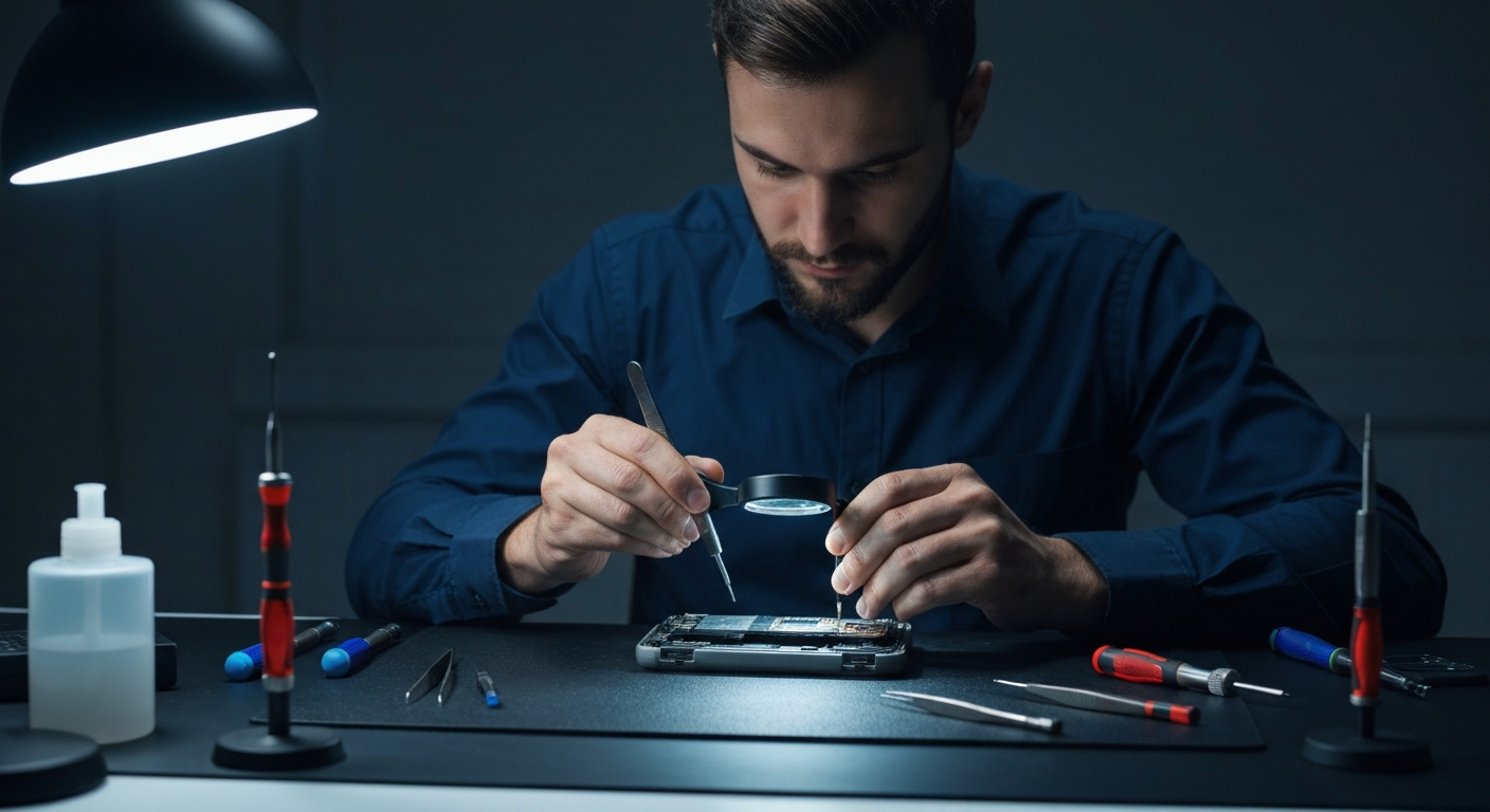 Technician repairing phone