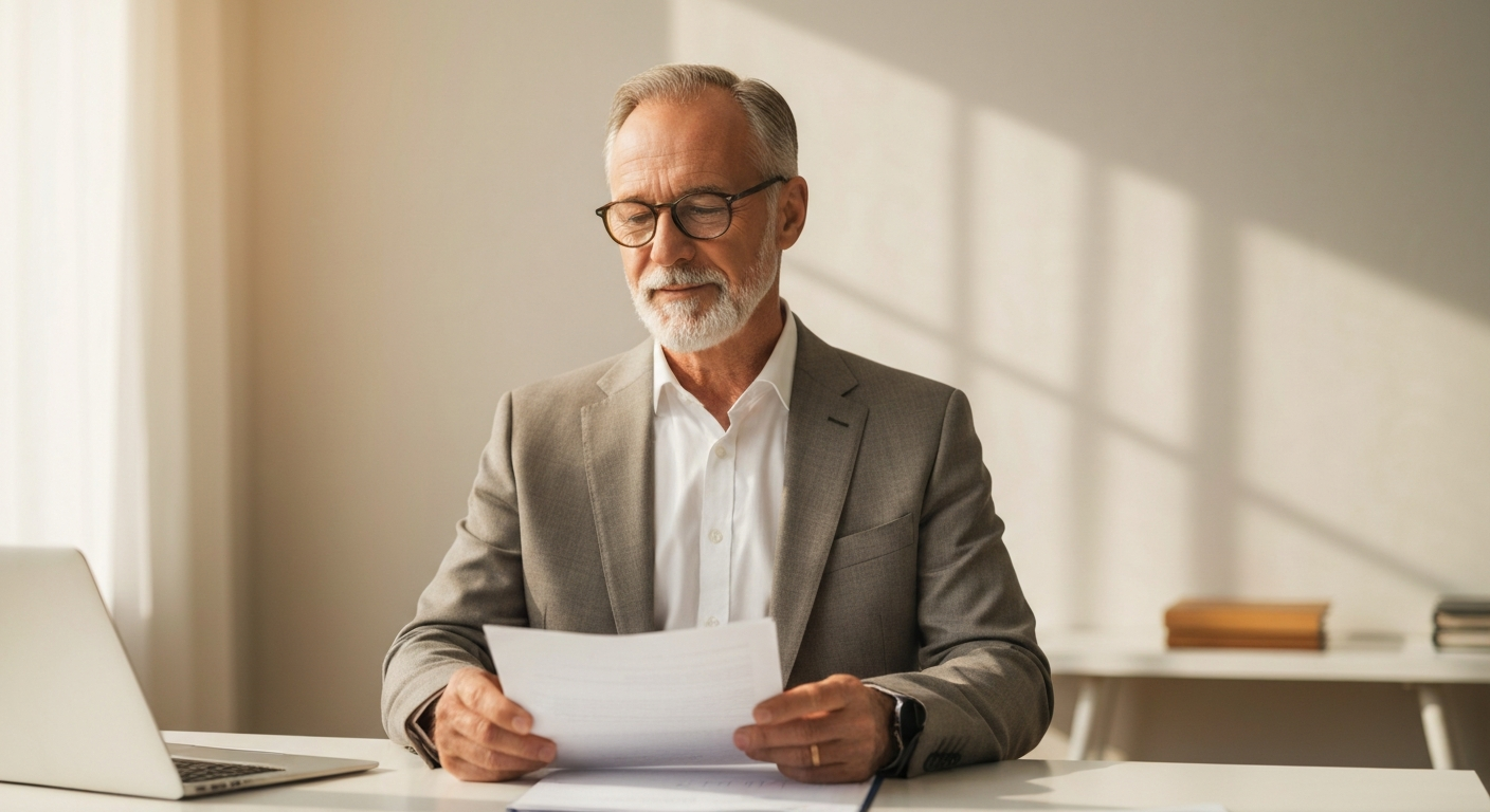 Professional reviewing documents