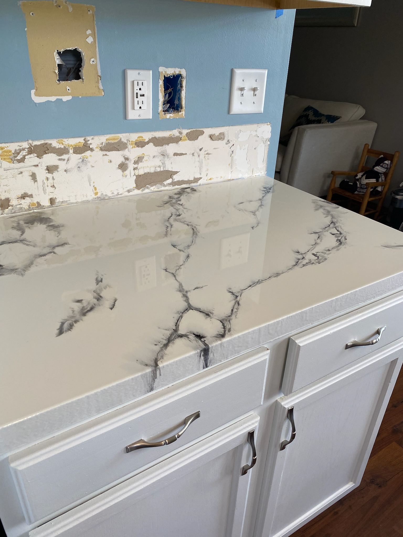 White marble effect kitchen counter