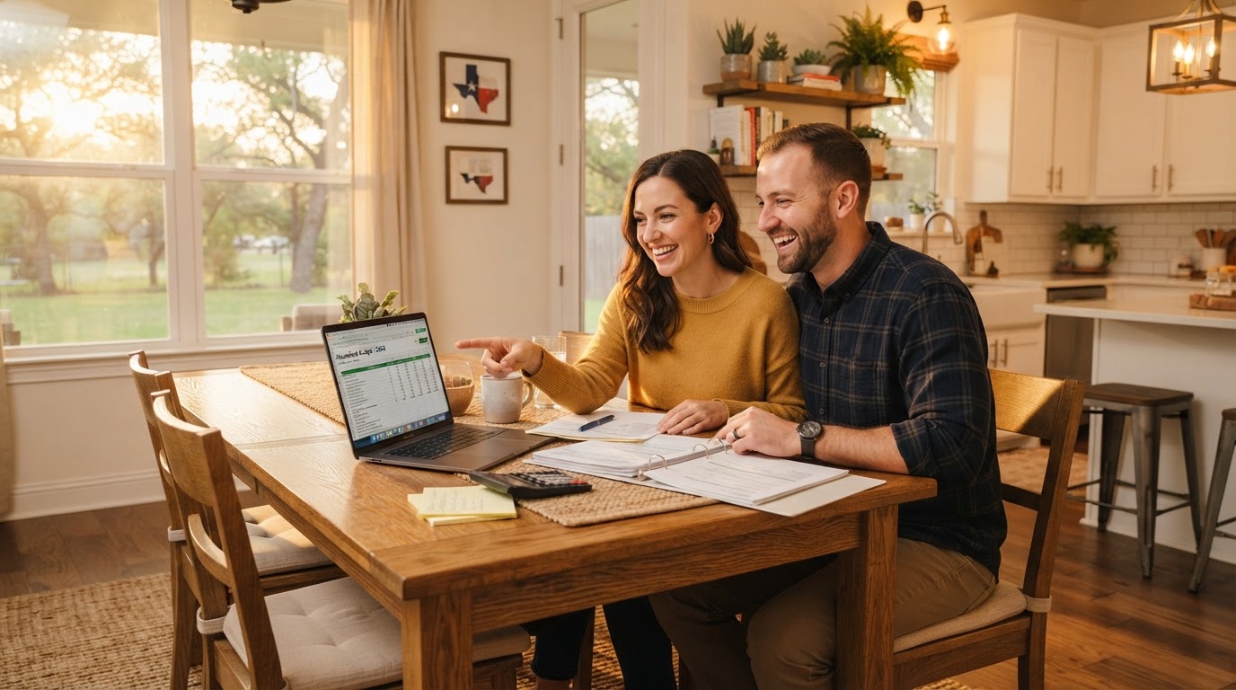 A couple reviewing their home refinance options together
