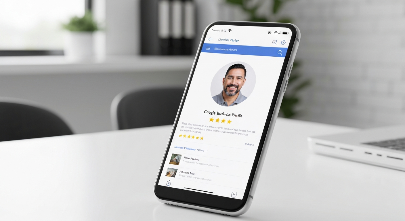 Smartphone displaying a highly rated Google Business Profile