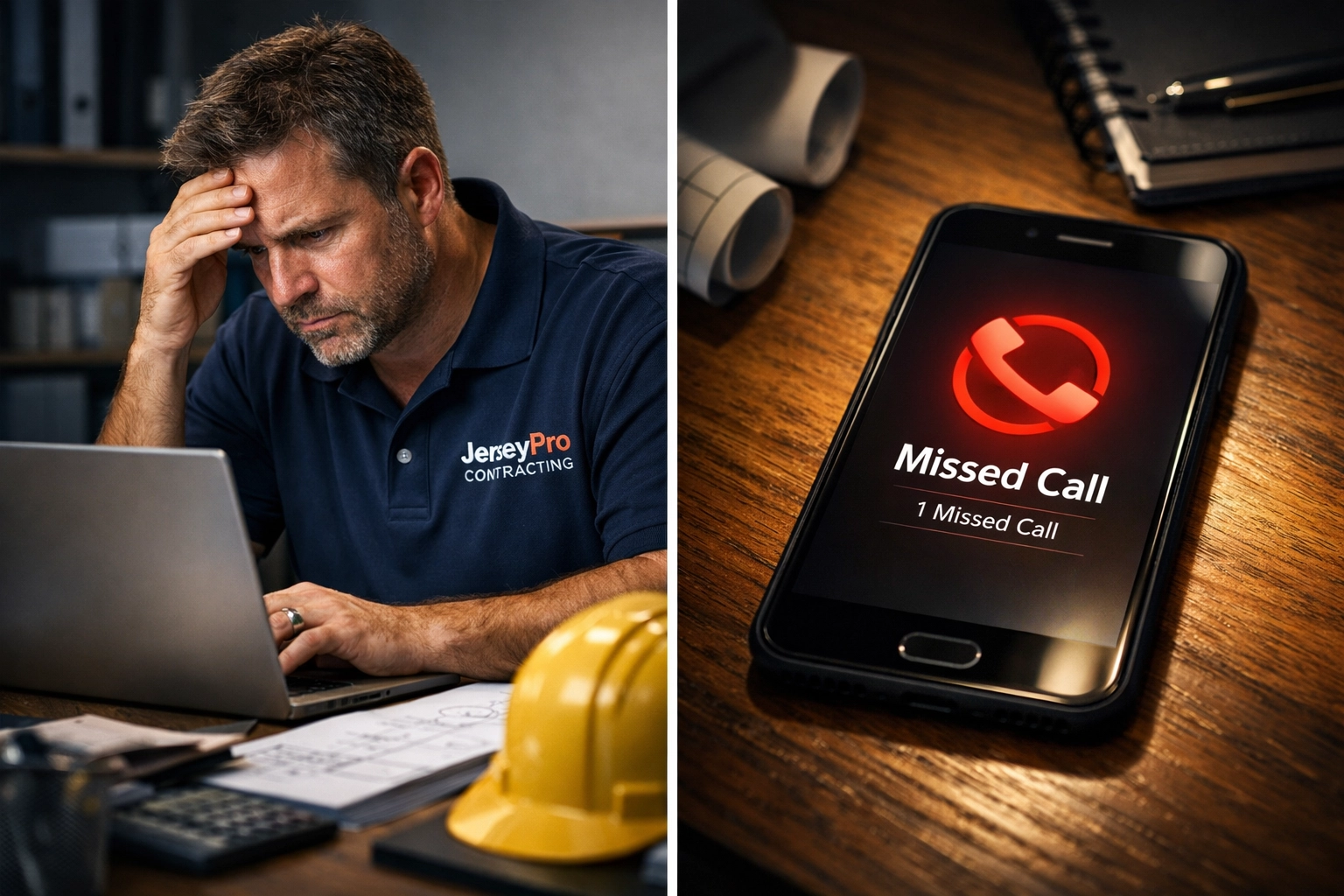 Frustrated contractor dealing with missed calls