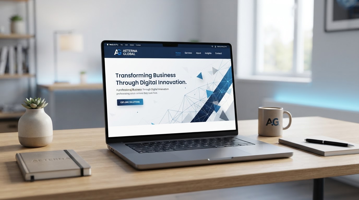 Modern business website displayed on a laptop
