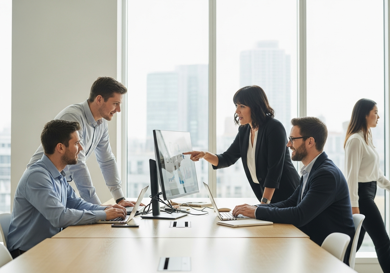 Professional workers in modern workspace