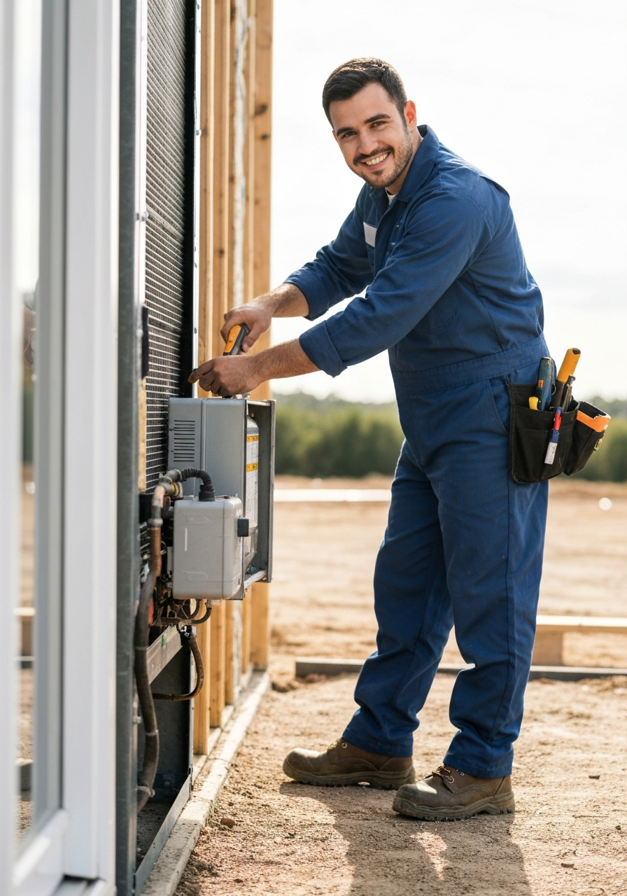 HVAC Service Professional at Construction Site
