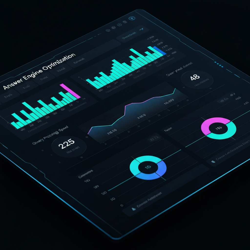 Futuristic AI dashboard showing optimization metrics