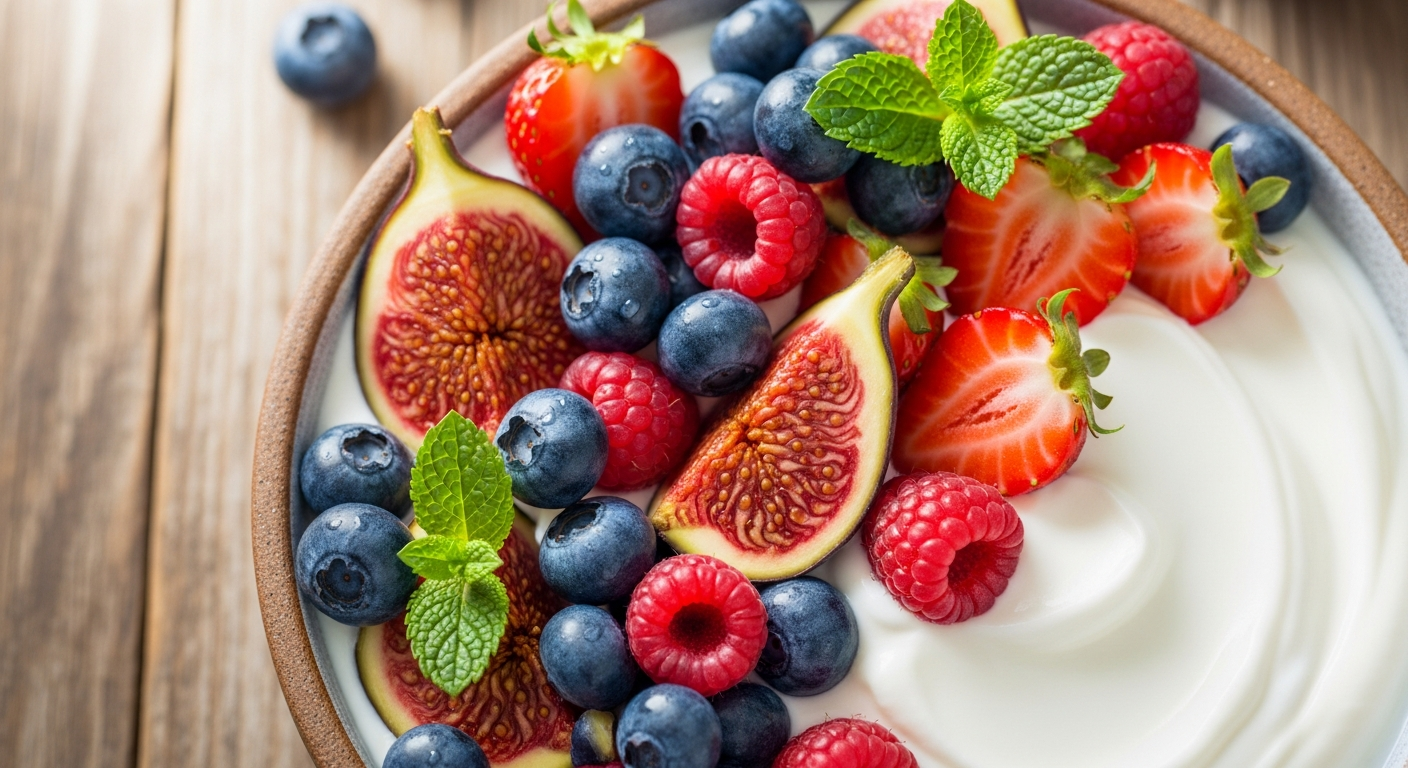 Healthy yogurt bowl with berries