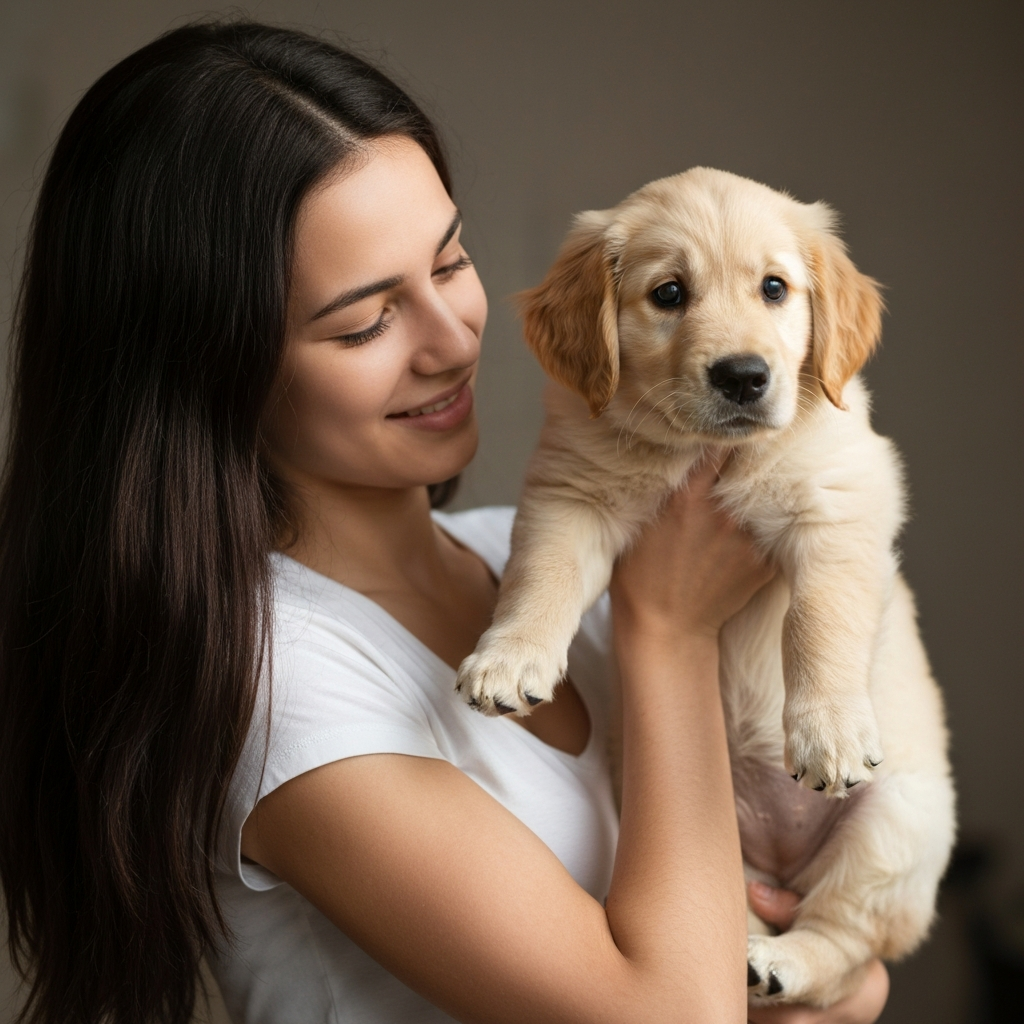 Hund wird ruhig und sicher angehoben
