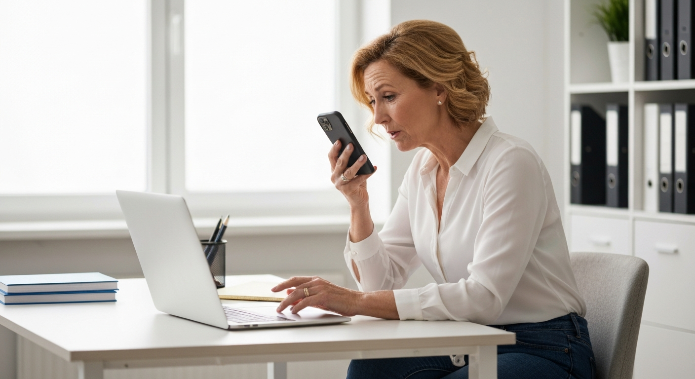 Small business owner reviewing options at desk