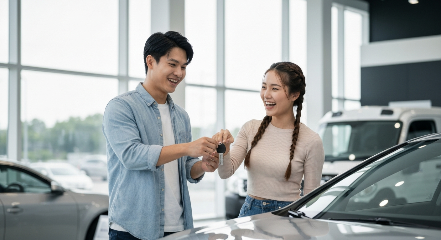 First time car buyer getting keys