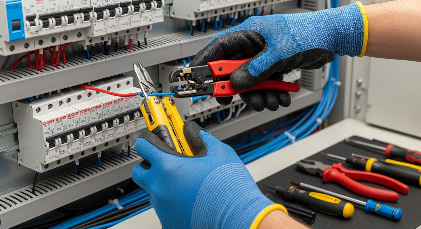 Electrician working on switchboard