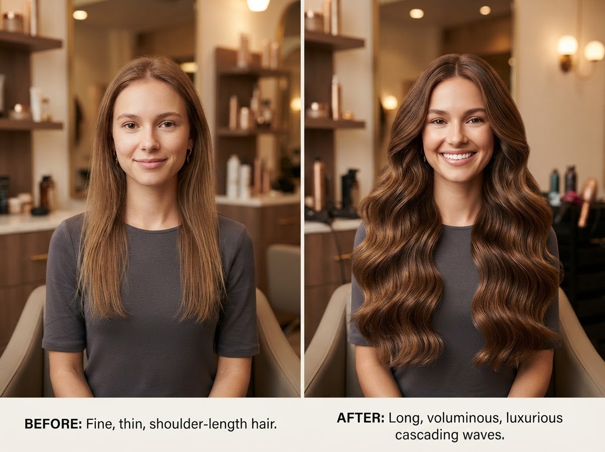 Fine to Full — hair extension transformation by Luxe Hair Concierge