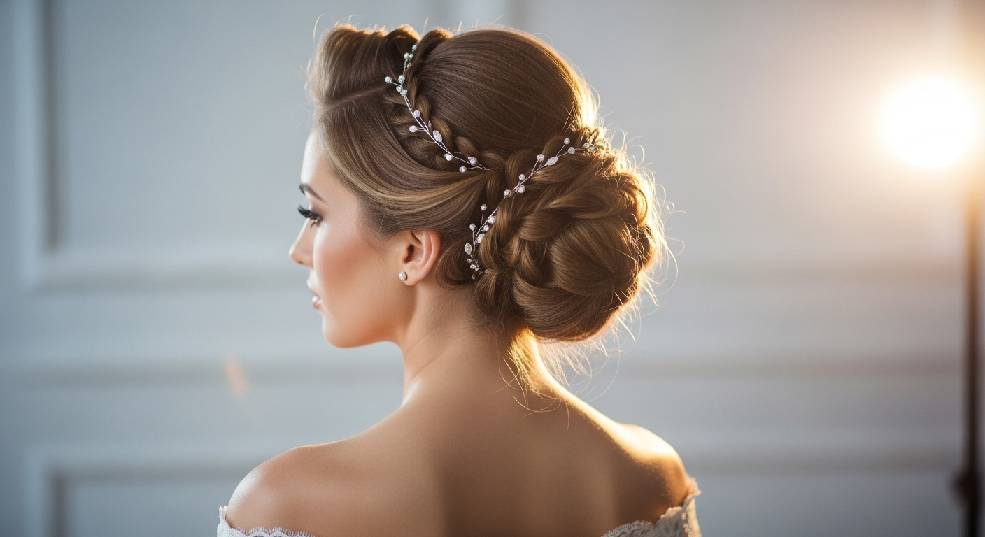 Elegant bride with beautiful bridal updo hairstyle by Luxe Hair Concierge in Tampa Bay