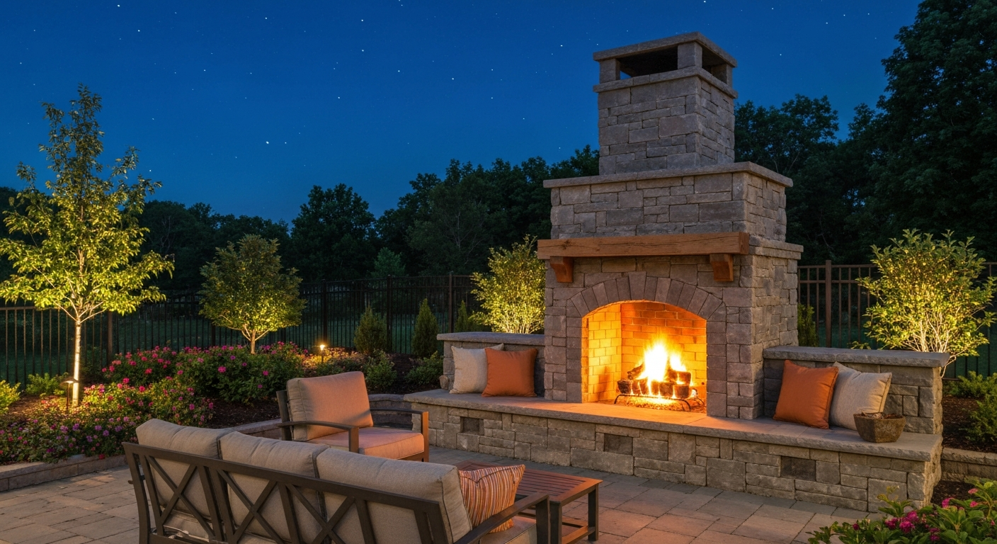 Custom stone outdoor fireplace in Alachua County, FL