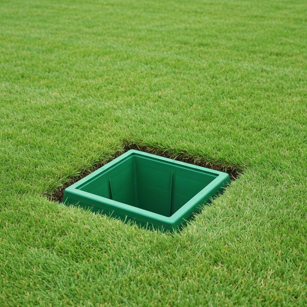 Green plastic catch basin drainage pit