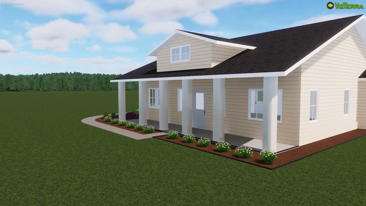 3D landscape design rendering of a home exterior