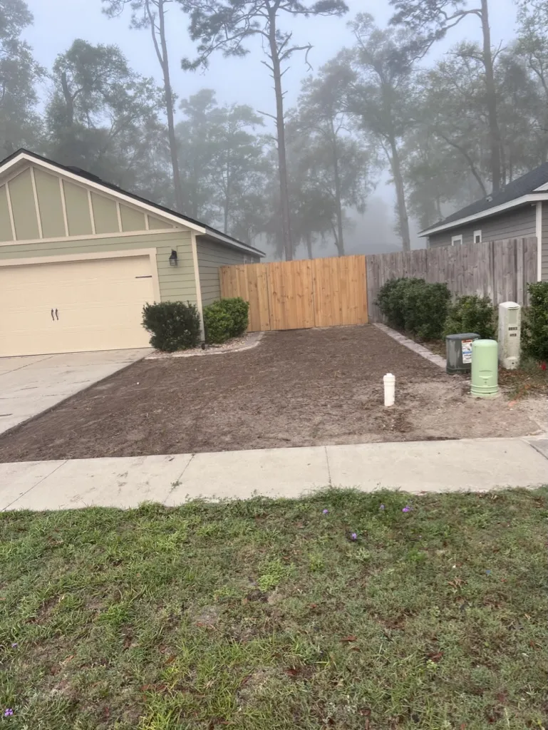 Front yard prepped for sod installation in Alachua County, FL