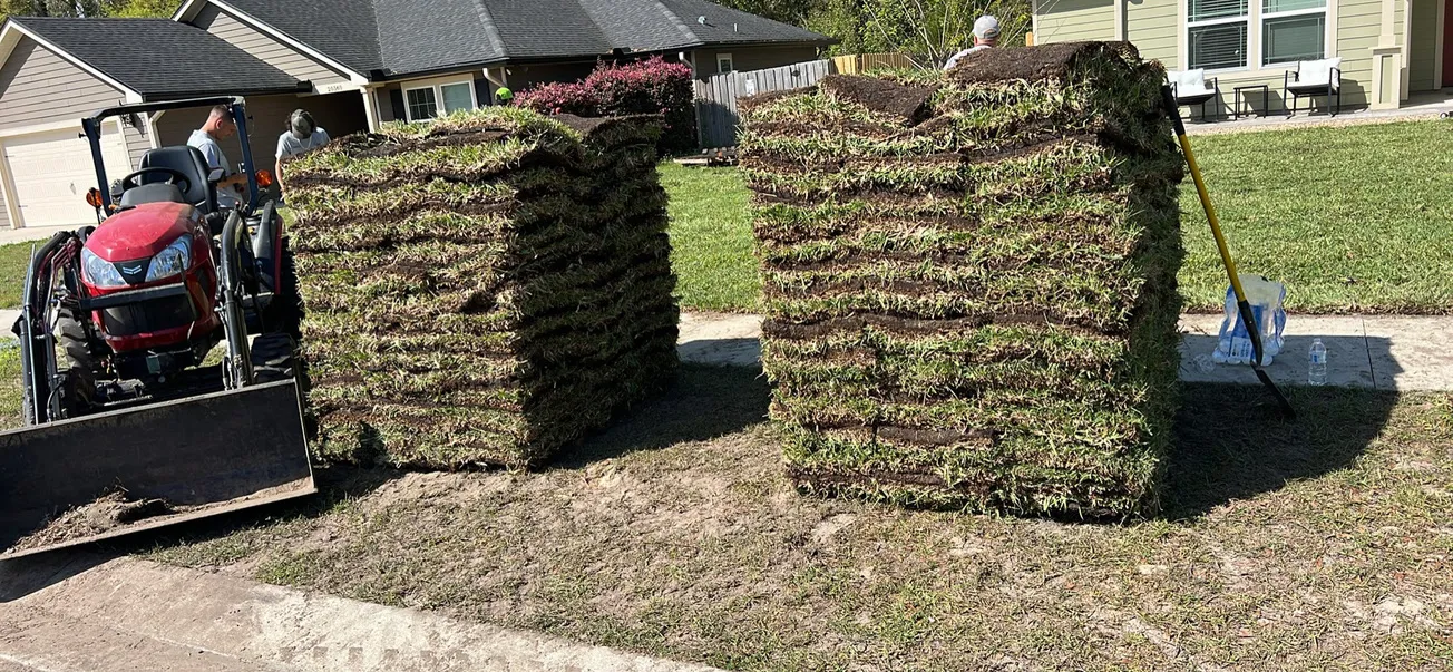 Pallets of fresh sod ready for installation in Alachua County, FL