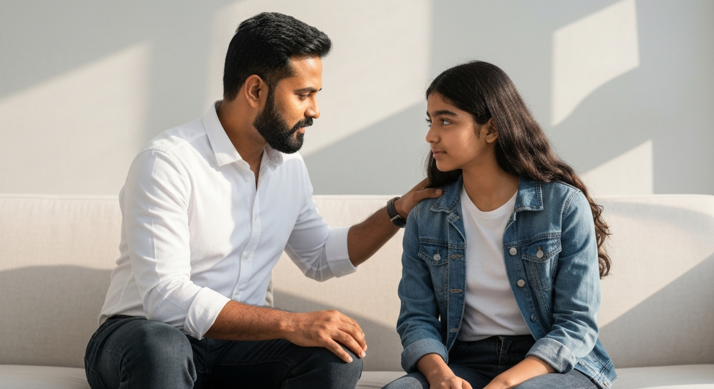 Parent and teenager having a meaningful conversation