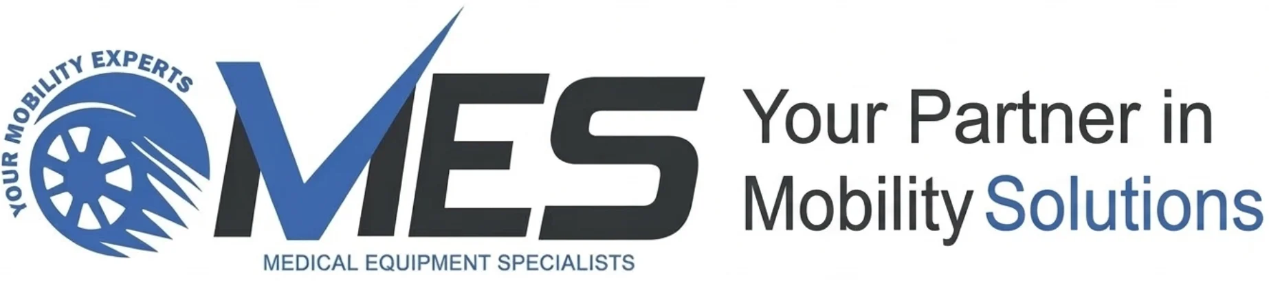 MES Mobility logo featuring a blue wheel design, the text "MES" prominently displayed, and the tagline "Your Partner in Mobility Solutions," representing a provider of power wheelchairs and mobility services.